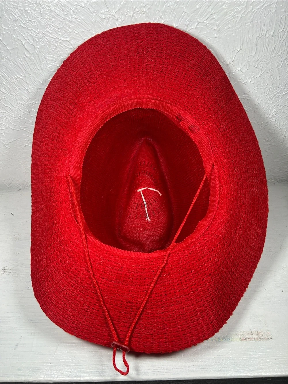 Red Woven Knit Cowboy Hat with Gold Ribbon Accent Chin Strap Summer Western Hat - Picture 6 of 11